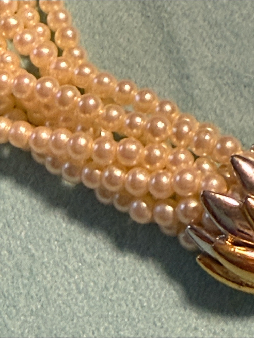 Vintage Multi-Strand Faux Pearl Necklace with Black Enamel front clasp Necklace - Picture 8 of 15